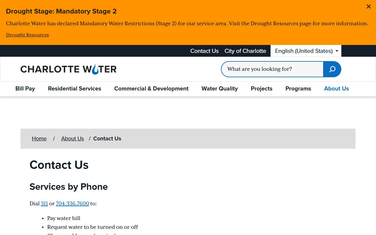 Charlotte phone directory Charlotte Water contact routing