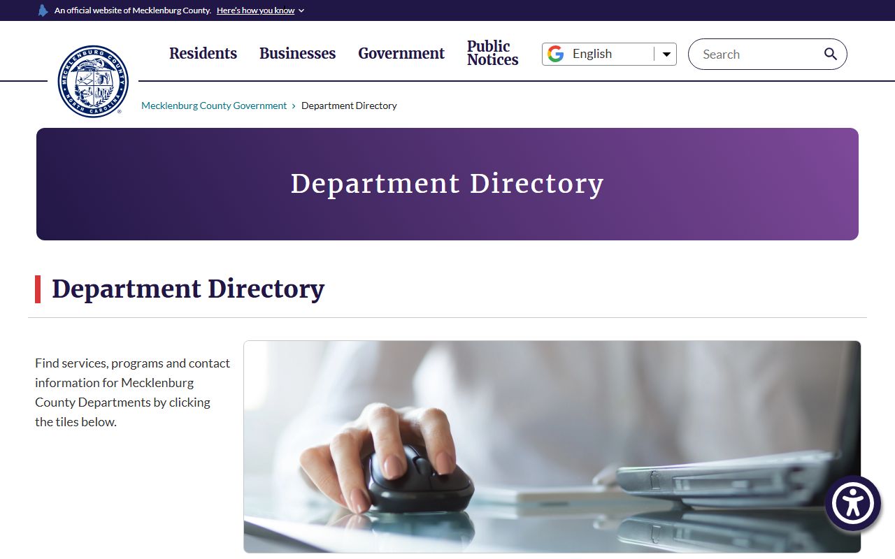 Charlotte phone directory Mecklenburg County department directory