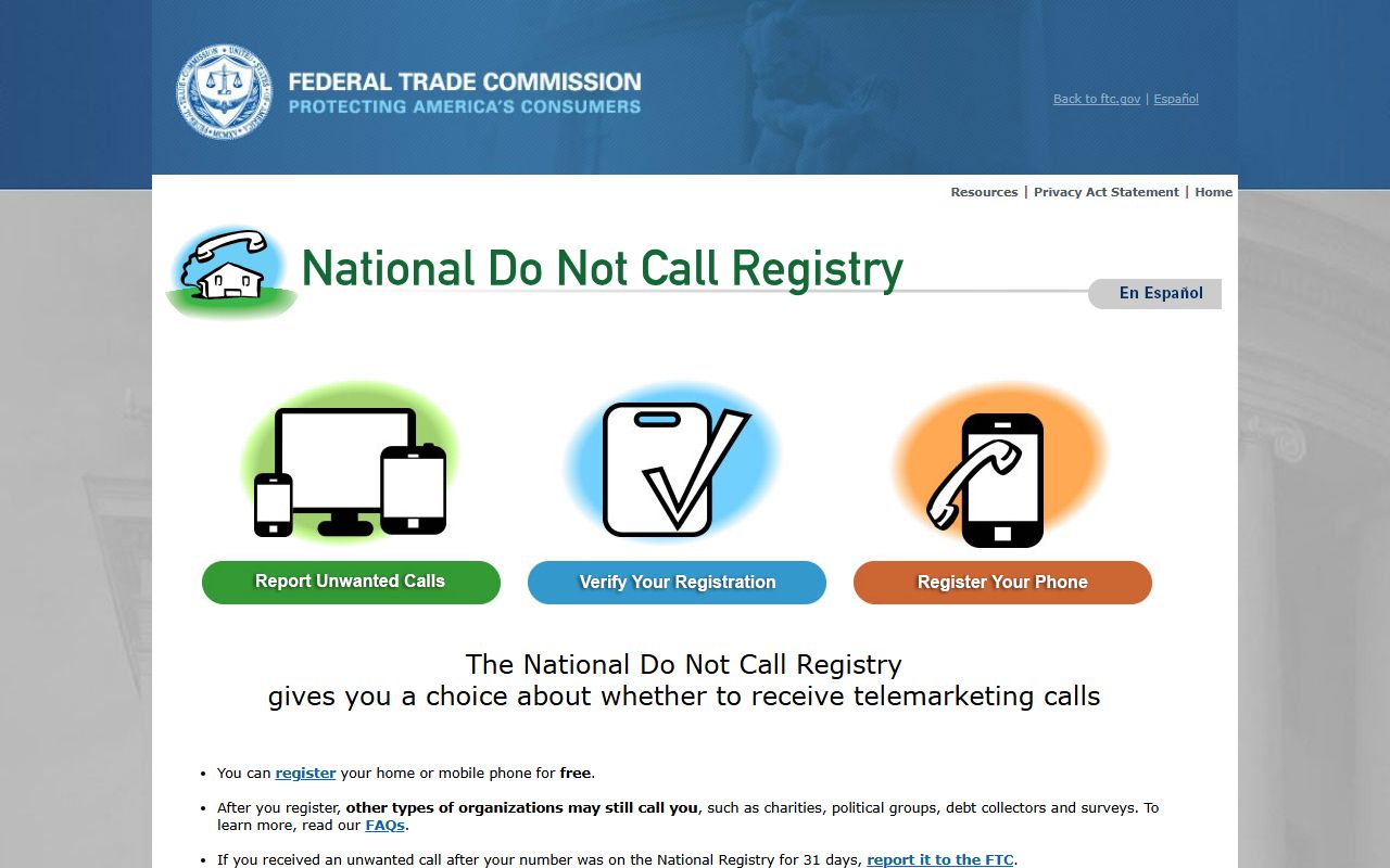 Charlotte phone codes FTC National Do Not Call Registry