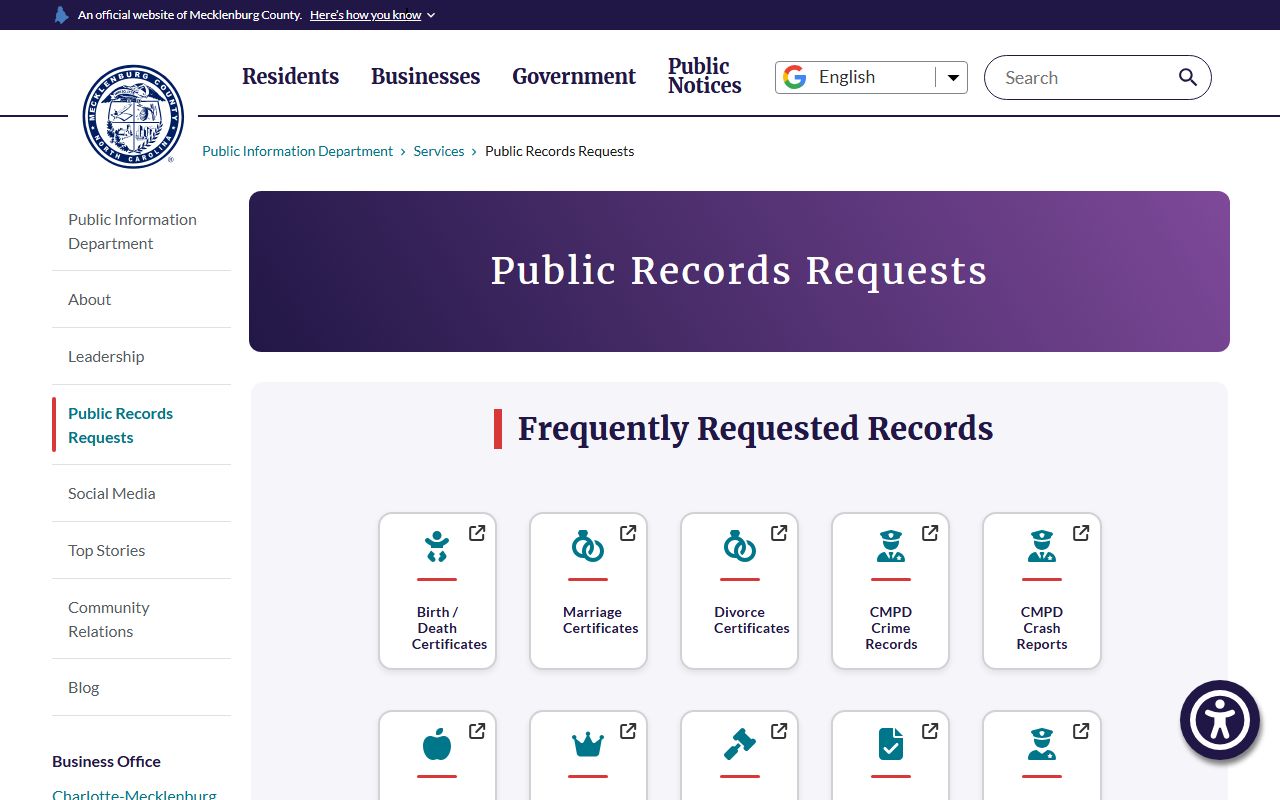 Charlotte phone numbers for Mecklenburg County public records requests