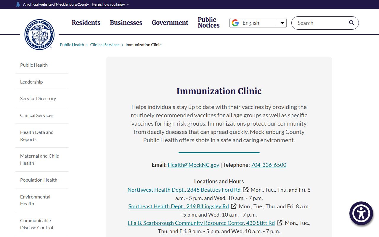 Charlotte phone numbers for Mecklenburg Public Health services